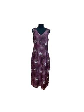 Vinatge S.L Fashions Petite 12P Floral Maxi Dress Purple Sleeveless 90s Formal